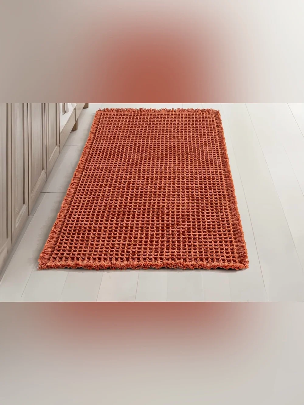 MIULEE Orange Waffle Bath Mat – Boho Style, Non-Slip, Washable, Super-Absorbent